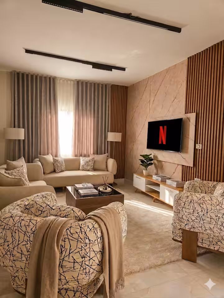 Living room at Elegant Stay in New Cairo • Family Friendly
